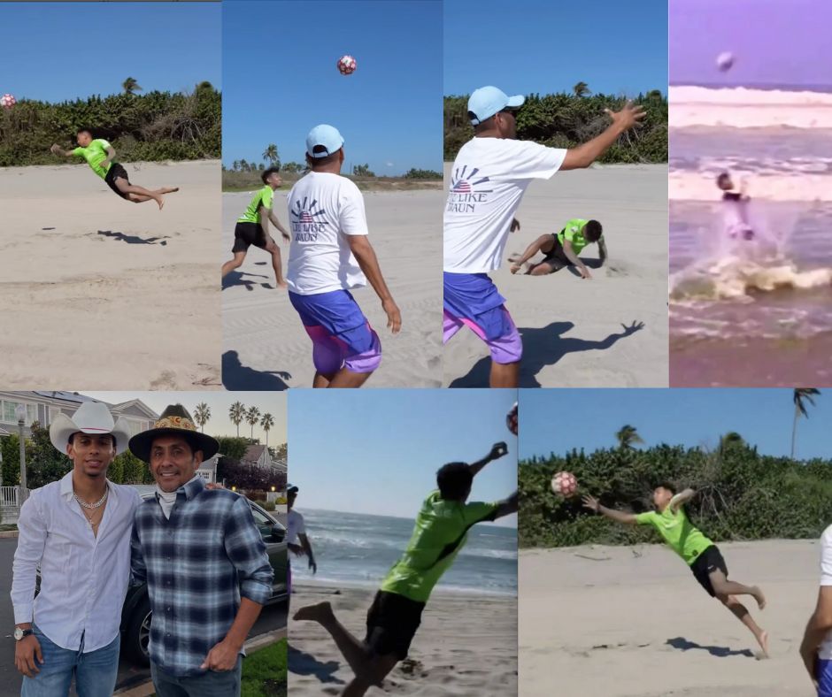 De generación en generación: Jorge Campos entrena a su hijo Kai Antonio en las playas de Acapulco