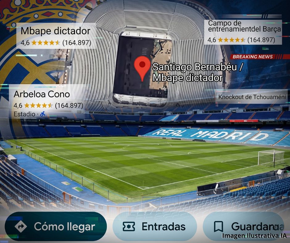 Burlas invaden Google Maps: cambian el nombre del Bernabéu tras crisis del Real Madrid