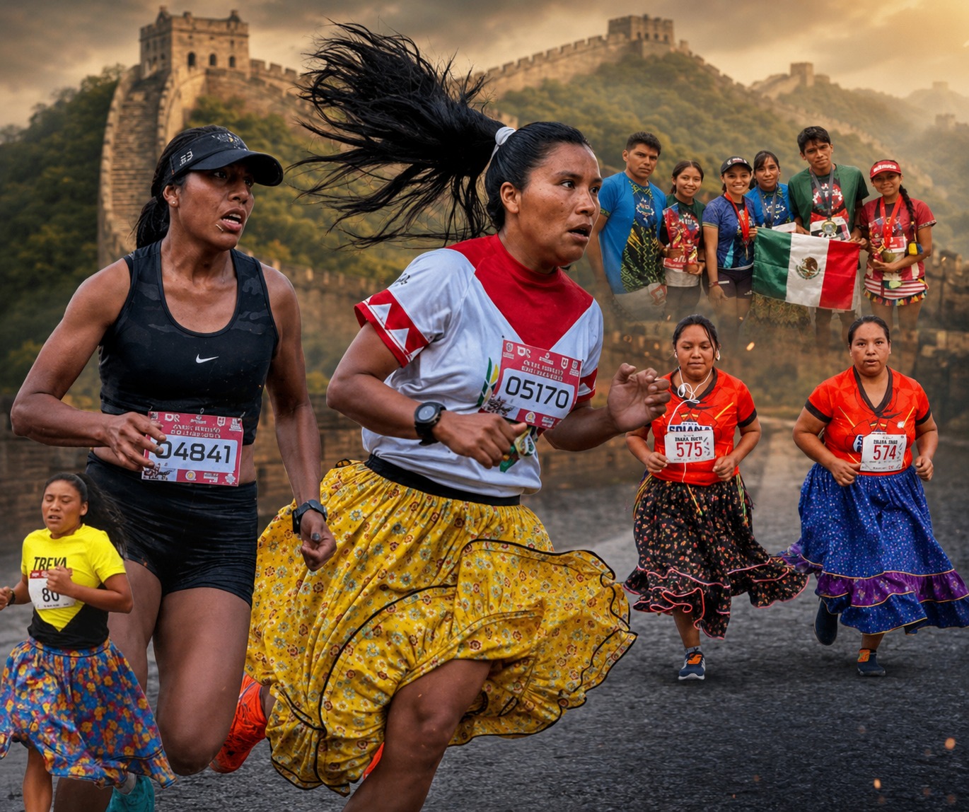 México domina el Maratón de la Muralla China con cinco medallas para atletas indígenas