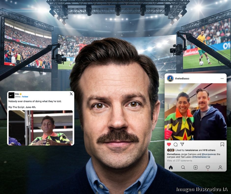 Nike reúne a Jorge Campos y ‘Ted Lasso’; el uniforme del mexicano roba la atención del actor