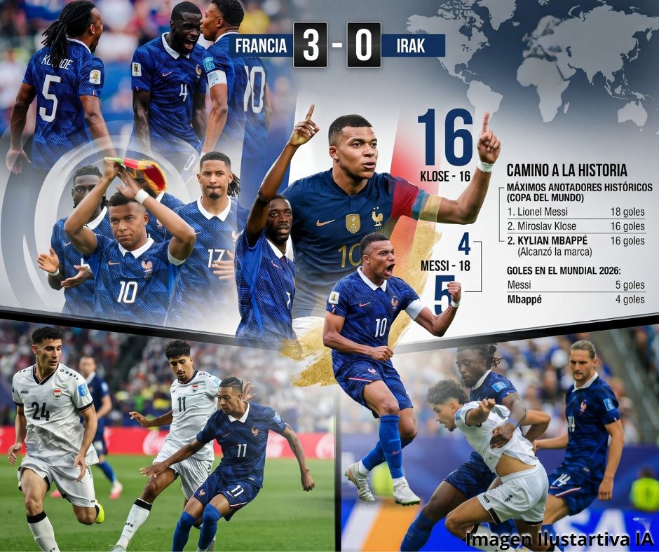 Francia impone autoridad: Mbappé firma doblete, marca histórica y lidera goleada sobre Irak
